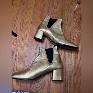Prada Gold Heeled Leather Ankle Boots